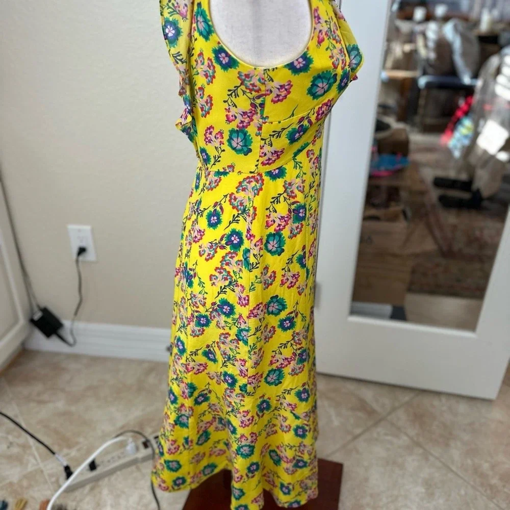 Saloni size 4 Holly ruffled trim silk floral midi dress‎ NWOT